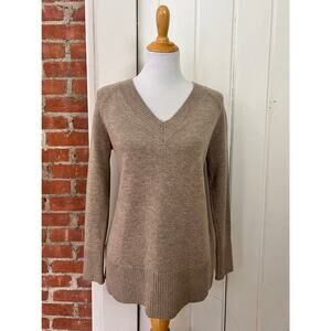 Claudia Nichole Cashmere Merino Wool Sweater Neutral V Neck Luxury Knit Top S